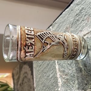 Shot Glass Colima Mexico. Embossed With Deep Sea Fish. Excellent Condition.